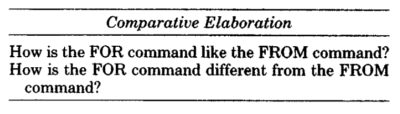 A prompt asking learners to compare a for command
        and a from command.